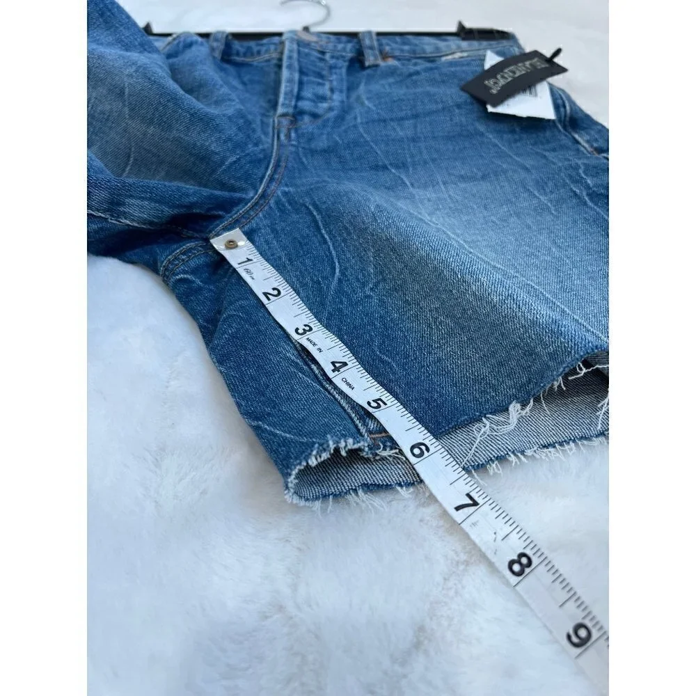 NWT BLANKNYC Size 27 Button Fly Raw Hem Long Denim Shorts MSRP $78